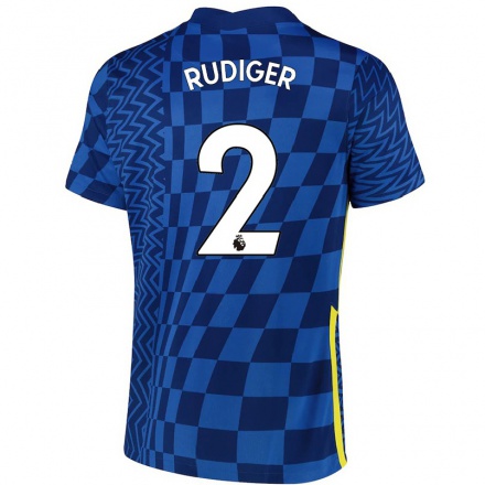 Herren Fußball Antonio Rudiger #2 Dunkelblau Heimtrikot Trikot 2021/22 T-Shirt