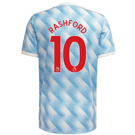 Herren Fußball Marcus Rashford #10 Blau Weiss Auswärtstrikot Trikot 2021/22 T-Shirt