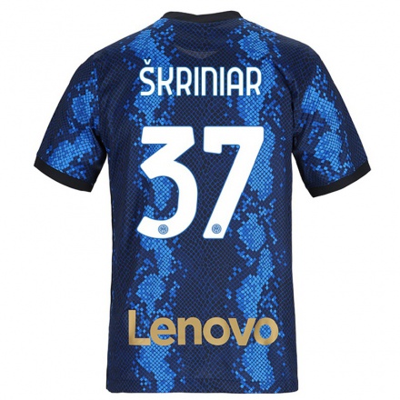 Herren Fußball Milan Skriniar #37 Dunkelblau Heimtrikot Trikot 2021/22 T-Shirt