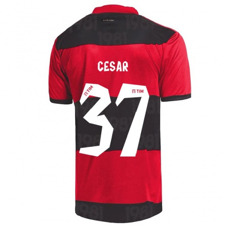 Herren Fußball Cesar #37 Rot Schwarz Heimtrikot Trikot 2021/22 T-Shirt