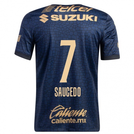 Herren Fußball Sebastian Saucedo #7 Navy Blau Auswärtstrikot Trikot 2021/22 T-Shirt