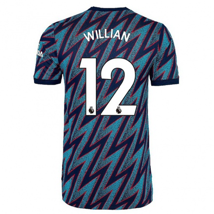 Herren Fußball Willian Borges da Silva #12 Blau Schwarz Ausweichtrikot Trikot 2021/22 T-Shirt