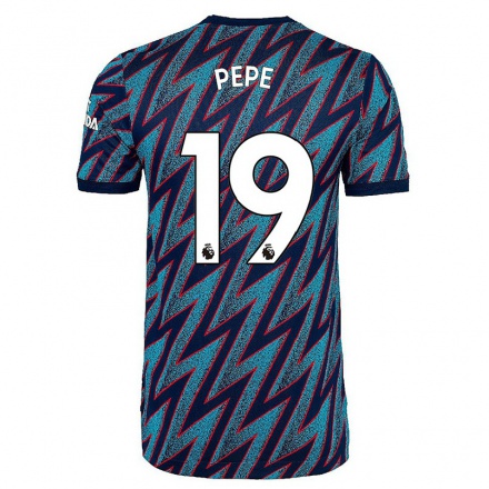 Herren Fußball Nicolas Pepe #19 Blau Schwarz Ausweichtrikot Trikot 2021/22 T-Shirt