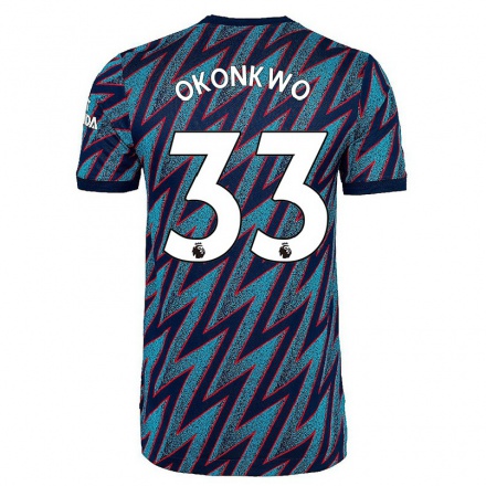 Herren Fußball Arthur Okonkwo #33 Blau Schwarz Ausweichtrikot Trikot 2021/22 T-Shirt