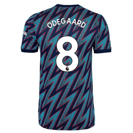 Herren Fußball Martin Odegaard #8 Blau Schwarz Ausweichtrikot Trikot 2021/22 T-Shirt