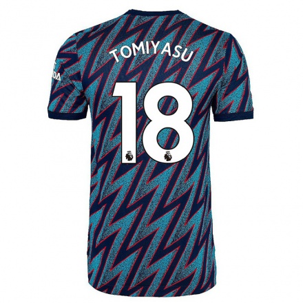 Herren Fußball Takehiro Tomiyasu #18 Blau Schwarz Ausweichtrikot Trikot 2021/22 T-Shirt