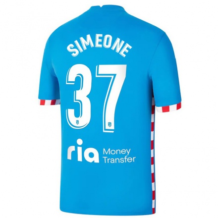 Herren Fußball Giuliano Simeone #37 Blau Ausweichtrikot Trikot 2021/22 T-shirt