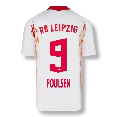 Herren Fußball Yussuf Poulsen #9 Heimtrikot Rot-Weiss Trikot 2020/21 Hemd