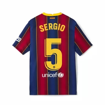 Herren Fußball Sergio Busquets #5 Heimtrikot Rot Blau Trikot 2020/21 Hemd