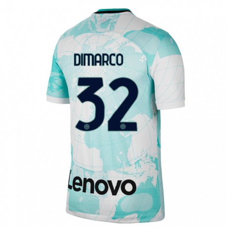 Kandiny Kinder Federico Dimarco #32 Hellgrün Weiß Ausweichtrikot Trikot 2022/23 T-shirt