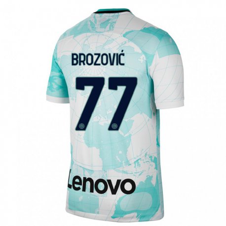 Kandiny Kinder Marcelo Brozovic #77 Hellgrün Weiß Ausweichtrikot Trikot 2022/23 T-shirt