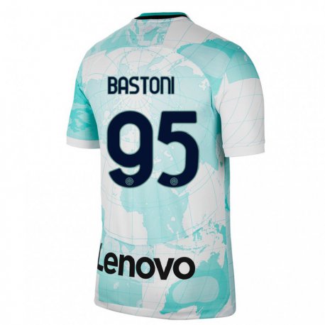 Kandiny Kinder Alessandro Bastoni #95 Hellgrün Weiß Ausweichtrikot Trikot 2022/23 T-shirt