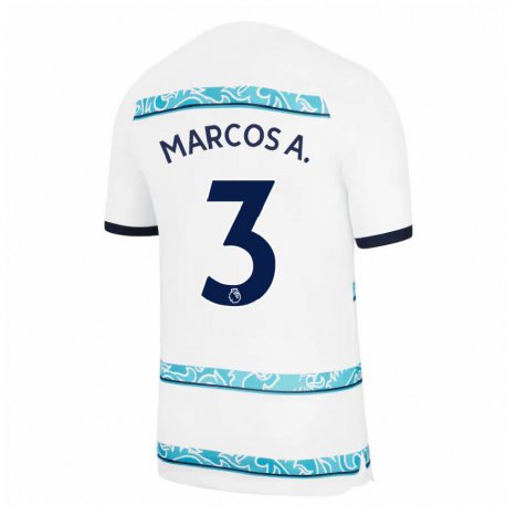 Kandiny Kinder Marcos Alonso #3 Weiß Hellblau Ausweichtrikot Trikot 2022/23 T-shirt