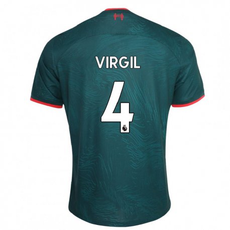 Kandiny Kinder Virgil Van Dijk #4 Dunkelgrün Ausweichtrikot Trikot 2022/23 T-shirt