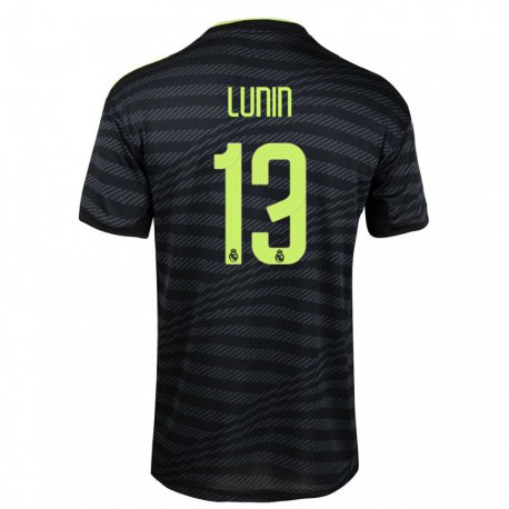 Kandiny Kinder Andriy Lunin #13 Schwarz Dunkelgrau Ausweichtrikot Trikot 2022/23 T-shirt