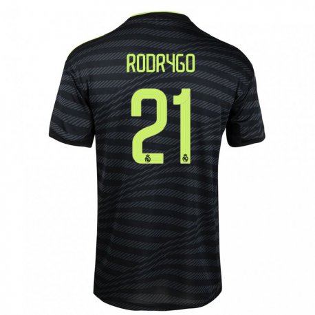 Kandiny Kinder Rodrygo #21 Schwarz Dunkelgrau Ausweichtrikot Trikot 2022/23 T-shirt