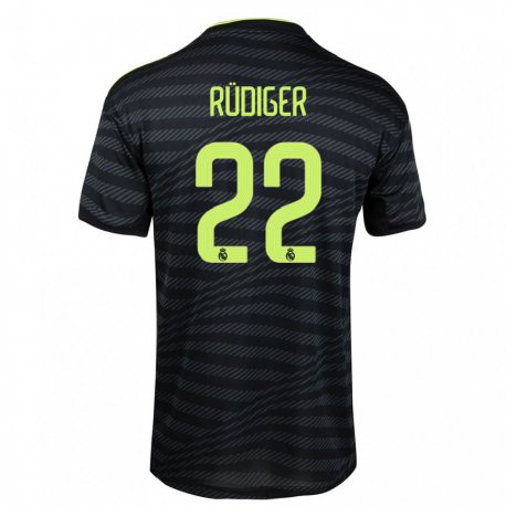Kandiny Kinder Antonio Rudiger #22 Schwarz Dunkelgrau Ausweichtrikot Trikot 2022/23 T-shirt