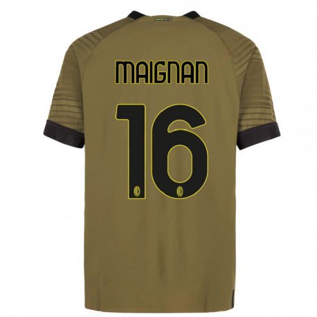 Kandiny Kinder Mike Maignan #16 Dunkelgrün Schwarz Ausweichtrikot Trikot 2022/23 T-shirt