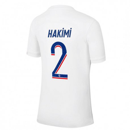 Kandiny Kinder Achraf Hakimi #2 Weiß Blau Ausweichtrikot Trikot 2022/23 T-shirt