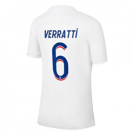 Kandiny Kinder Marco Verratti #6 Weiß Blau Ausweichtrikot Trikot 2022/23 T-shirt