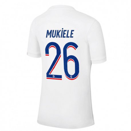 Kandiny Kinder Nordi Mukiele #26 Weiß Blau Ausweichtrikot Trikot 2022/23 T-shirt