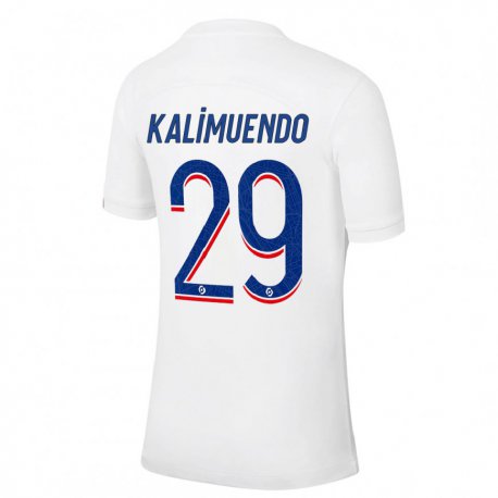 Kandiny Kinder Arnaud Kalimuendo #29 Weiß Blau Ausweichtrikot Trikot 2022/23 T-shirt