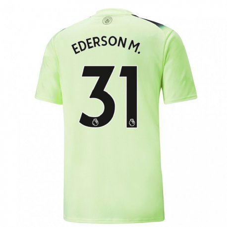 Kandiny Kinder Ederson Moraes #31 Grün Dunkelgrau Ausweichtrikot Trikot 2022/23 T-shirt