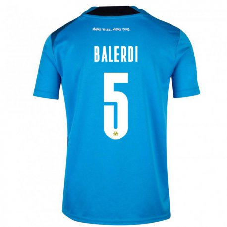Kandiny Kinder Leonardo Balerdi #5 Dunkelblau Weiß Ausweichtrikot Trikot 2022/23 T-shirt
