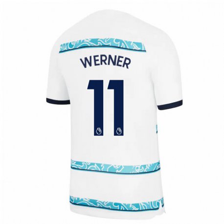 Kandiny Herren Timo Werner #11 Weiß Hellblau Ausweichtrikot Trikot 2022/23 T-shirt