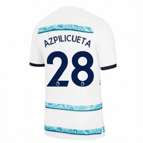 Kandiny Herren César Azpilicueta #28 Weiß Hellblau Ausweichtrikot Trikot 2022/23 T-shirt