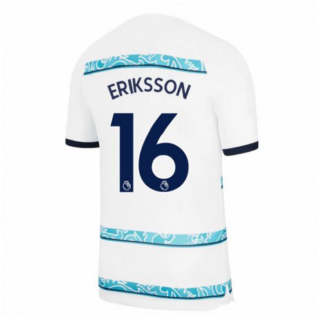 Kandiny Herren Magdalena Eriksson #16 Weiß Hellblau Ausweichtrikot Trikot 2022/23 T-shirt
