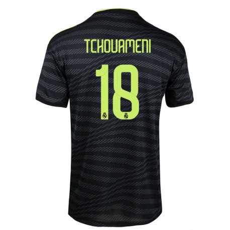 Kandiny Herren Aurelien Tchouameni #18 Schwarz Dunkelgrau Ausweichtrikot Trikot 2022/23 T-shirt