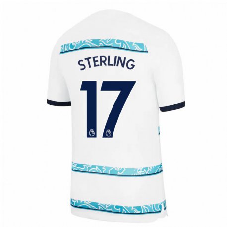 Kandiny Damen Raheem Sterling #17 Weiß Hellblau Ausweichtrikot Trikot 2022/23 T-shirt