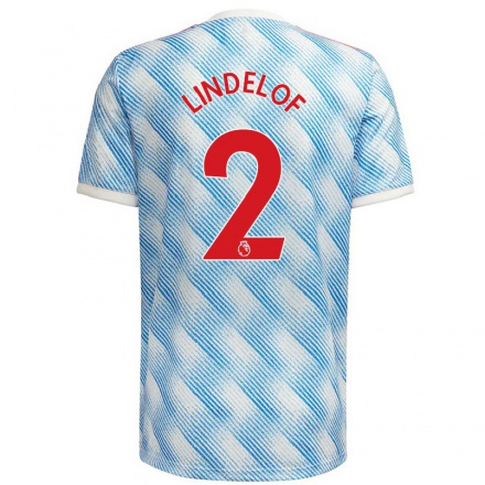 Damen Fußball Victor Lindelof #2 Blau Weiss Auswärtstrikot Trikot 2021/22 T-Shirt