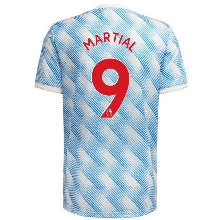 Damen Fußball Anthony Martial #9 Blau Weiss Auswärtstrikot Trikot 2021/22 T-shirt