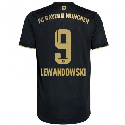 Damen Fußball Robert Lewandowski #9 Schwarz Auswärtstrikot Trikot 2021/22 T-Shirt