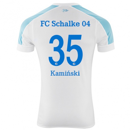 Damen Fußball Marcin Kaminski #35 Weiß Blau Auswärtstrikot Trikot 2021/22 T-shirt