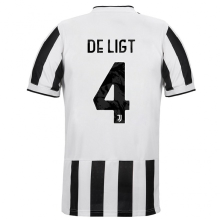 Damen Fußball Matthijs De Ligt #4 Weiß Schwarz Heimtrikot Trikot 2021/22 T-shirt