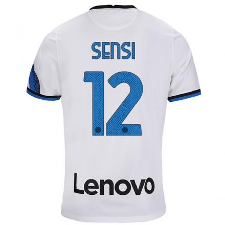Damen Fußball Stefano Sensi #12 Weiß Blau Auswärtstrikot Trikot 2021/22 T-Shirt