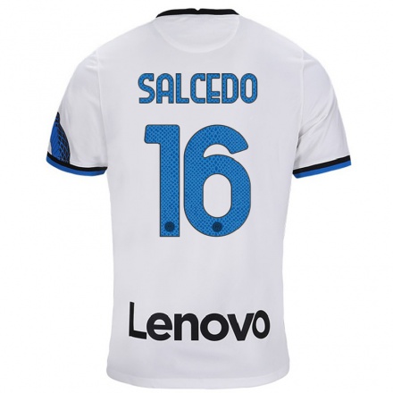 Damen Fußball Eddie Salcedo #16 Weiß Blau Auswärtstrikot Trikot 2021/22 T-Shirt