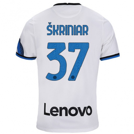 Damen Fußball Milan Skriniar #37 Weiß Blau Auswärtstrikot Trikot 2021/22 T-Shirt