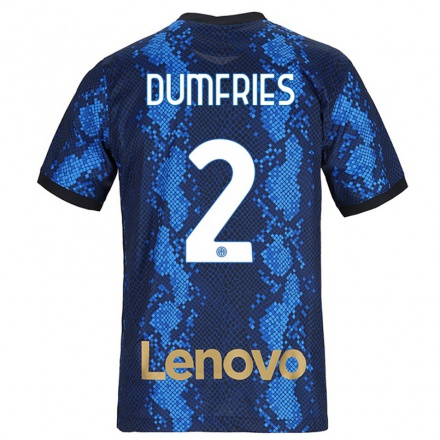 Damen Fußball Denzel Dumfries #2 Dunkelblau Heimtrikot Trikot 2021/22 T-Shirt