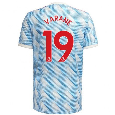 Damen Fußball Raphael Varane #19 Blau Weiß Auswärtstrikot Trikot 2021/22 T-Shirt