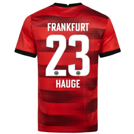 Damen Fußball Jens Petter Hauge #23 Rot Schwarz Auswärtstrikot Trikot 2021/22 T-Shirt