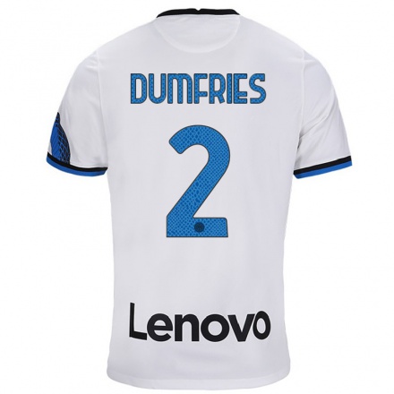 Damen Fußball Denzel Dumfries #2 Weiß Blau Auswärtstrikot Trikot 2021/22 T-Shirt