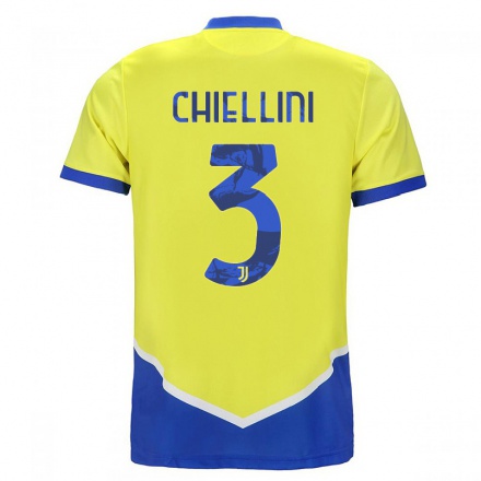 Damen Fußball Giorgio Chiellini #3 Blau Gelb Ausweichtrikot Trikot 2021/22 T-Shirt