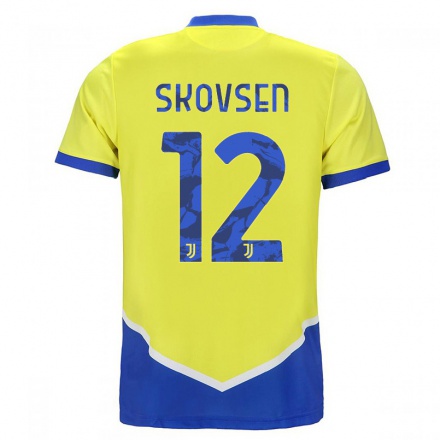 Damen Fußball Matilde Lundorf Skovsen #12 Blau Gelb Ausweichtrikot Trikot 2021/22 T-Shirt