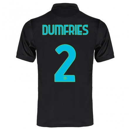 Damen Fußball Denzel Dumfries #2 Schwarz Ausweichtrikot Trikot 2021/22 T-Shirt