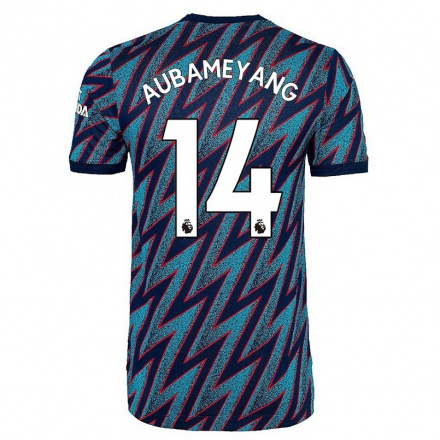 Damen Fußball Pierre-Emerick Aubameyang #14 Blau Schwarz Ausweichtrikot Trikot 2021/22 T-Shirt