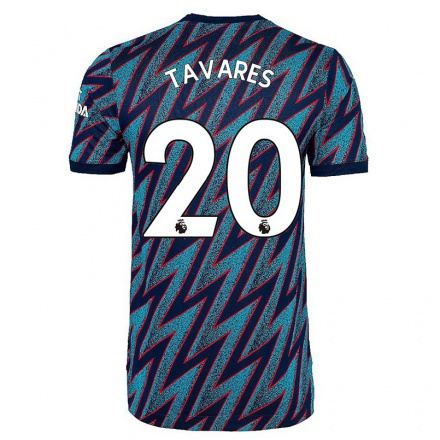 Damen Fußball Nuno Tavares #20 Blau Schwarz Ausweichtrikot Trikot 2021/22 T-Shirt